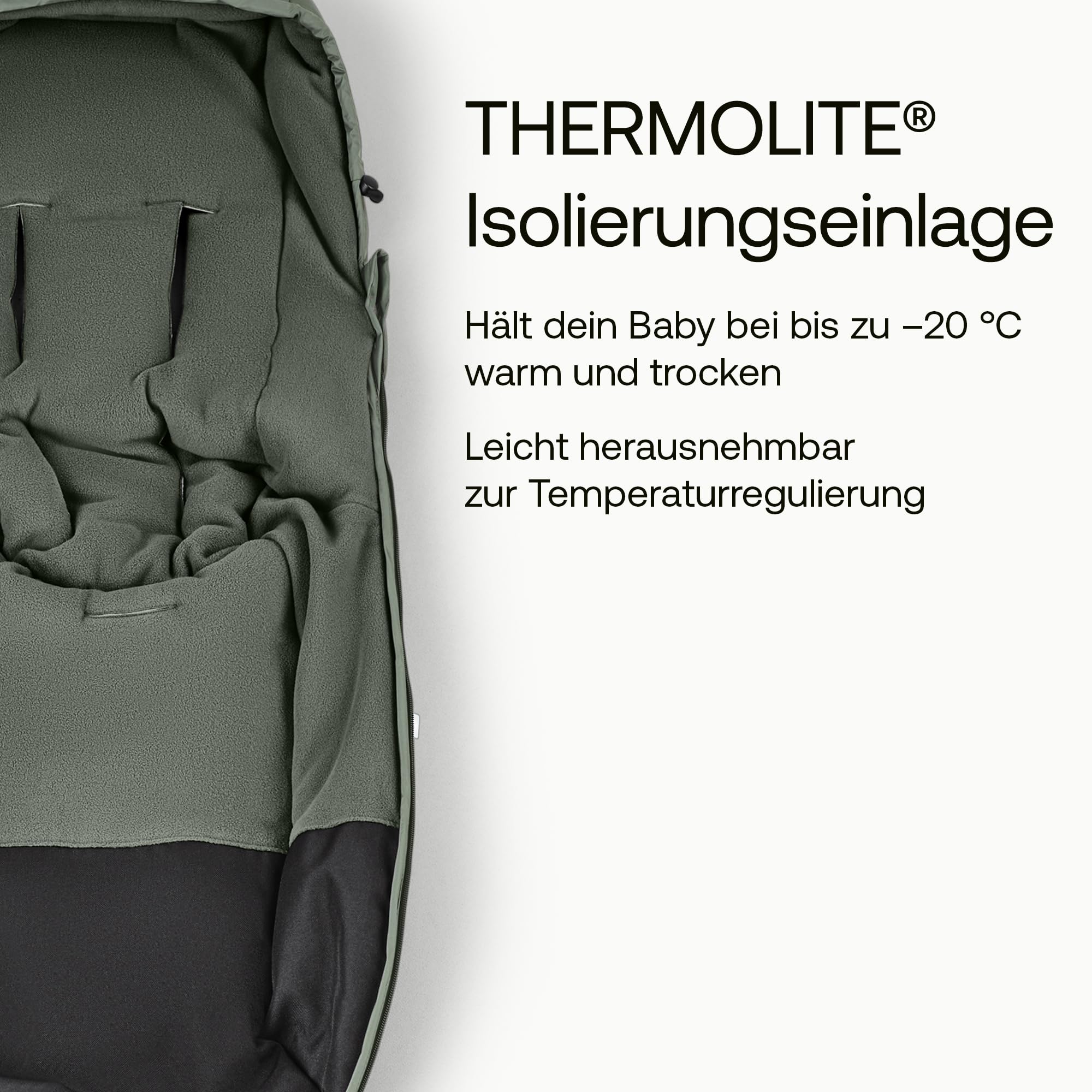 Bugaboo Thermolite Performance Fußsack für Kinderwagen, Kleinkinder, herausnehmbare Einlage, wasserfest, Forest Green