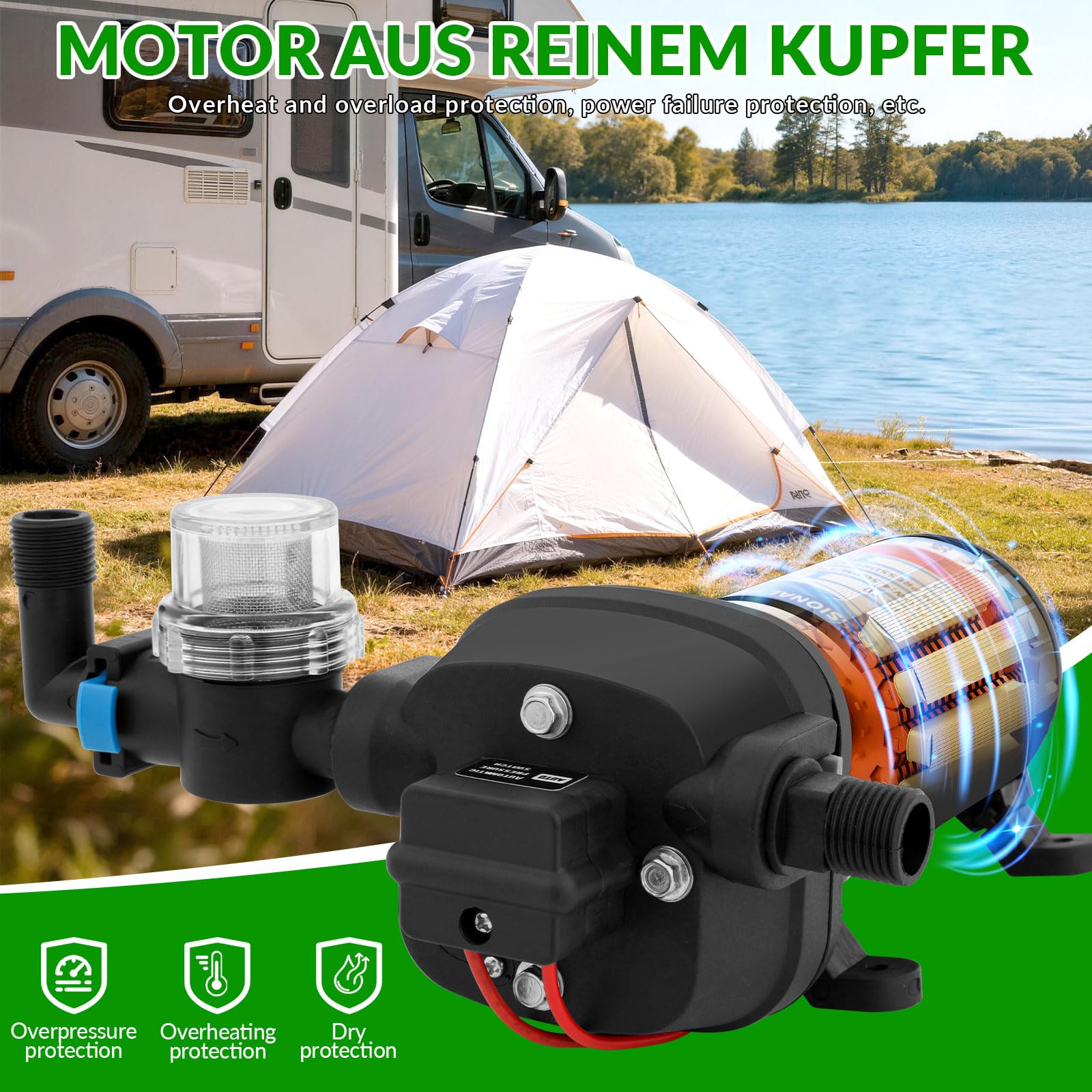 Pompa a Membrana Autoadescant 12V, Pompa Automatica a Pressione per Casa, 45 PSI Autoadescante con Interruttore di Pressione, Pompa Autoadescante 17 L/min per Irrigazione Giardino, Caravan