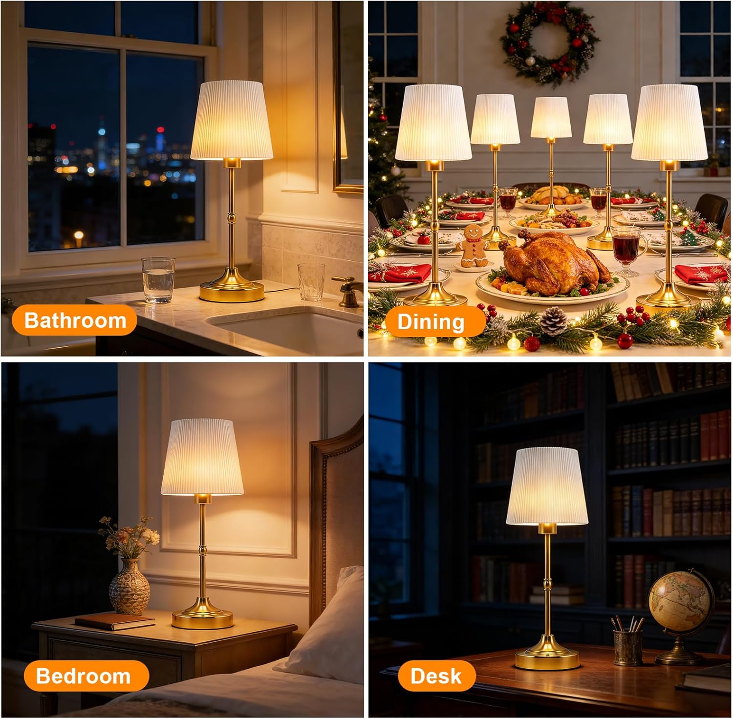 Cordless LED Table Lamp Rechargeable-5200mAh Battery Operated Lamp with Stepless Dimming,Touch Control/Smart Memory,Portable Wireless Lamp for Kid's Room/Dining Table/Bedroom/Home Decor