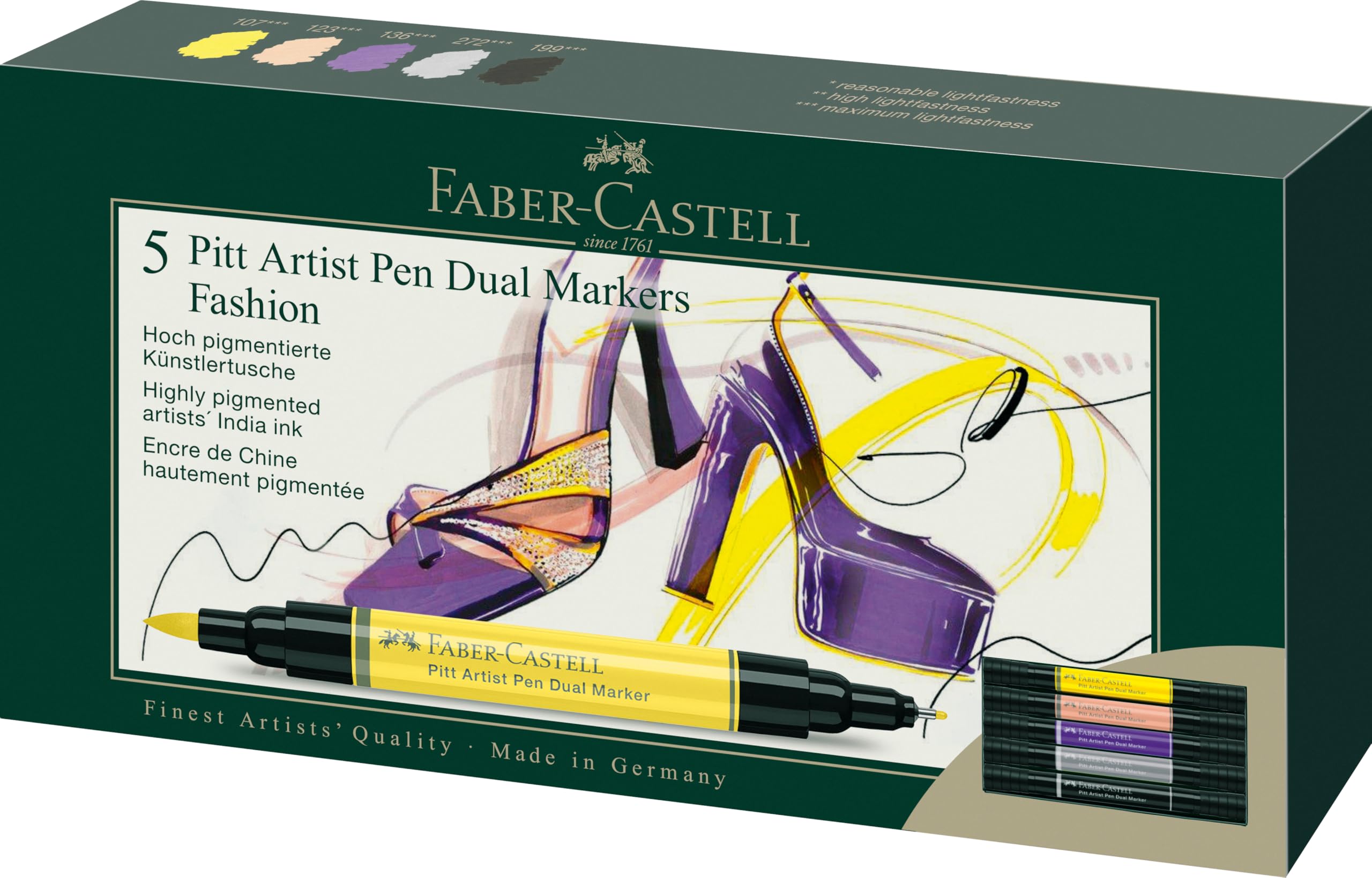 Faber-Castell Pitt Artist Pen Dual Marker Set - 5 Count - Assorted Colours