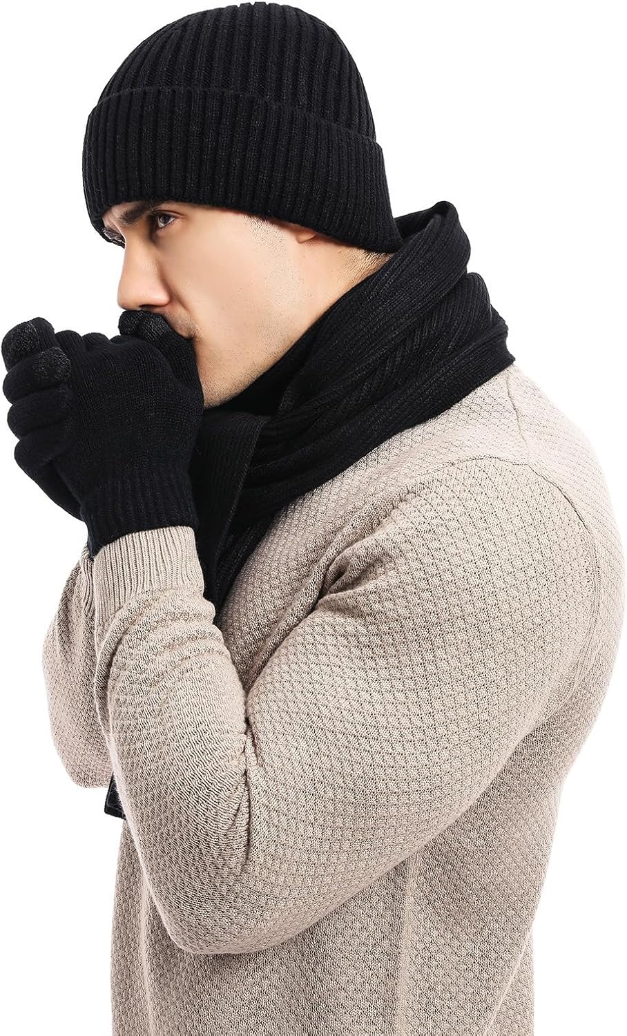3 PCS Winter Hat Scarf Gloves Set for Men with Touchscreen Gloves Men's Scaves and Beanie Hat Themal Glove Set for Men Women - Image 4