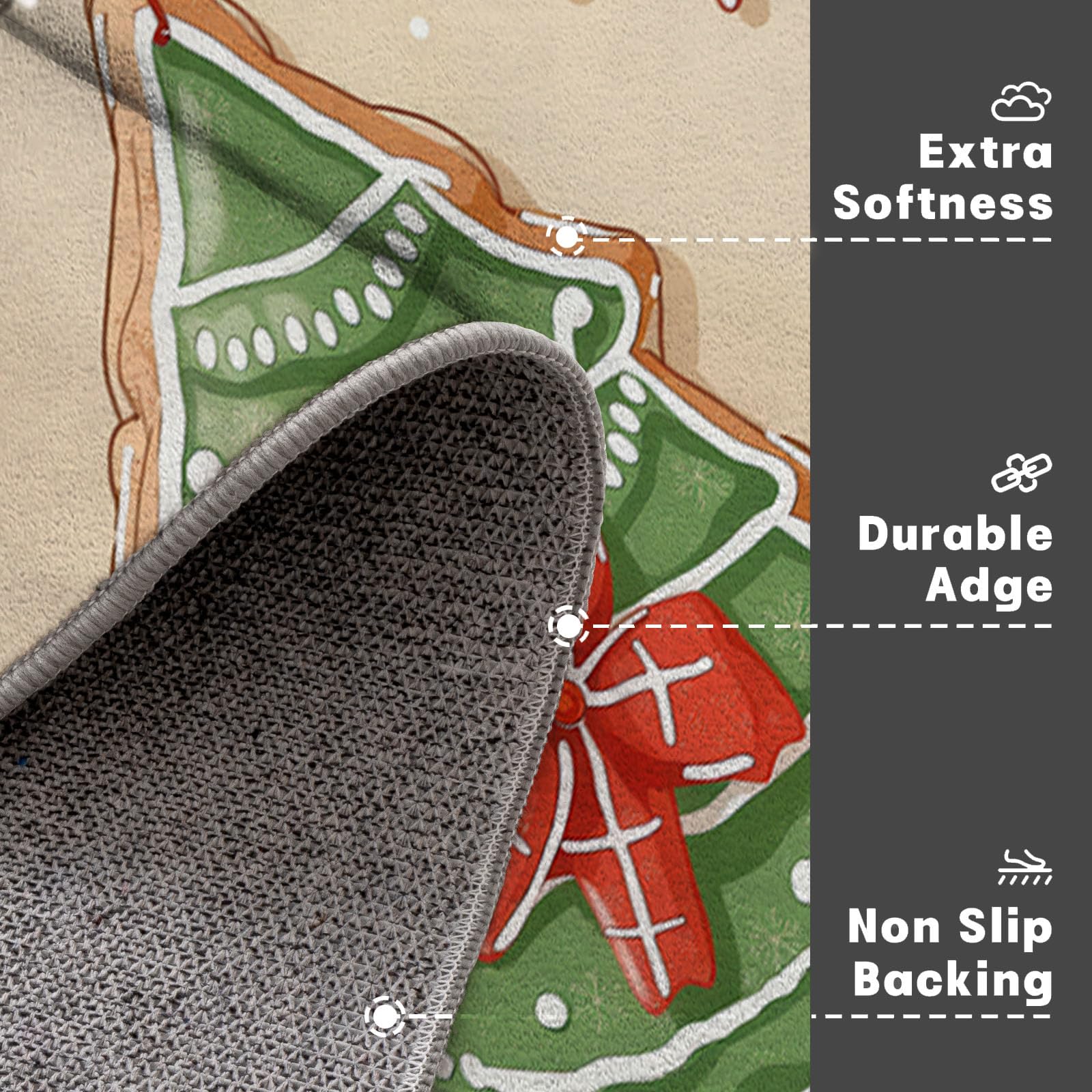 Schmutzfangmatte Innen 80x120cm, Weihnachtslebkuchen Waschbare rutschfeste Fußmatte, Niedliche Handgezeichnete Fußmatte Eingangstürmatte für Haustür Flur Innenbereich, Braun