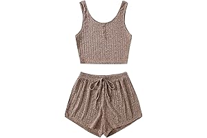 Women's Button Front Ribbed Knit Tank Top and Shorts Pajama Set Sleepwear Lounge Set