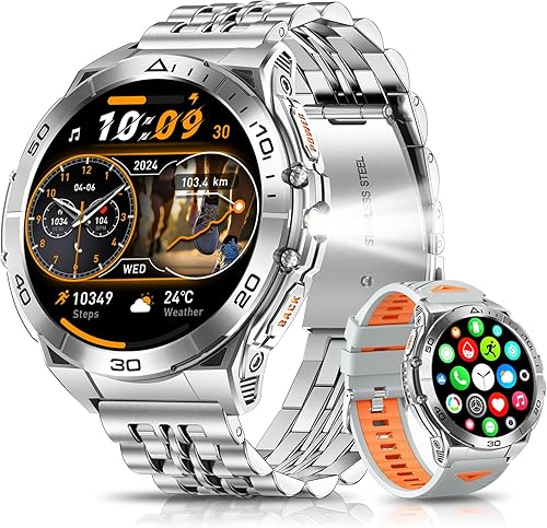 AMOLED Military Smart Watches for Men2 Bands with Bluetooth Call, Waterproof Smartwatch with Flashlight, 116 Sport Modes, Heart RateSpO2Sleep