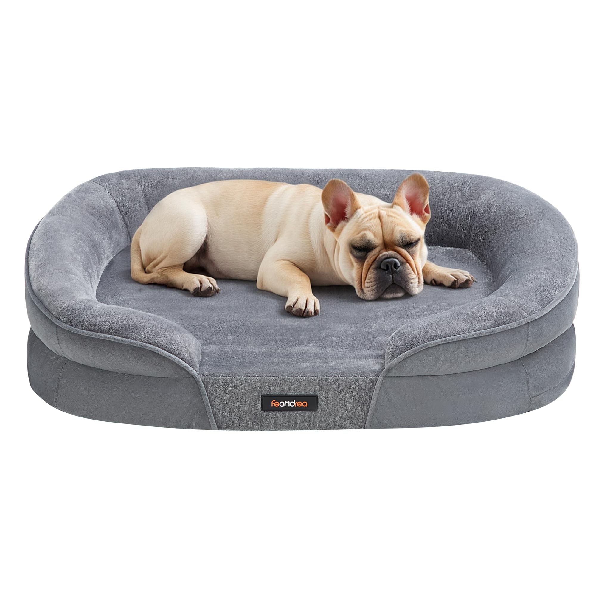 Feandrea Dog Bed, Medium Orthopaedic Dog Sofa Bed, 30 x 20 x 7 Inches, Egg Crate Foam, Waterproof Liner, Raised Edges, Removable and Machine Washable Cover, Non-Slip, Light Gray UPGW281G01