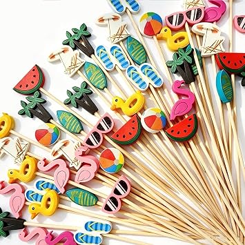 100pcs Summer Cocktail Picks Flamingo Luau Hawaiian Tropical Party Decor