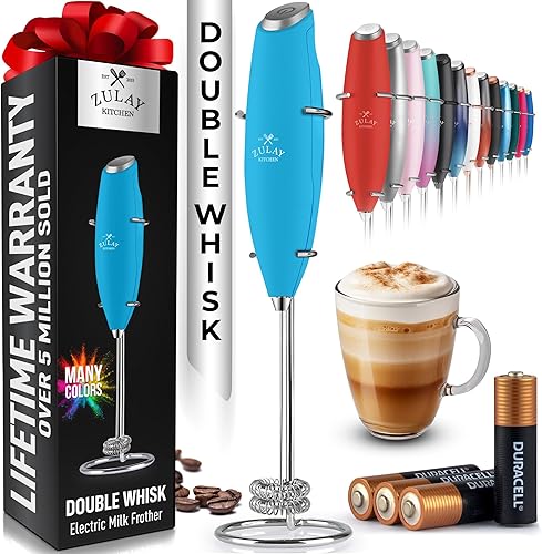Miniatura 240 de Zulay - Potente espumador de leche con 4 pilas Duracell incluidas, manual, potente espumador de leche para capuchino, frappé, matcha y crema de