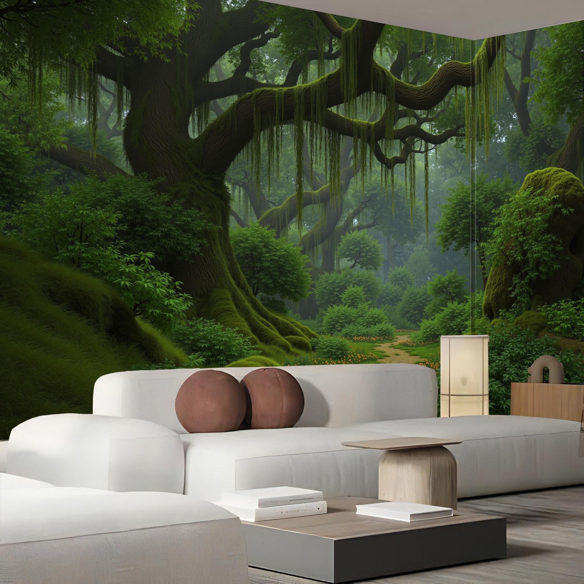 Papier peint mural forêt primaire paysage végétal haut de gamme 400x280 cm vert foncé