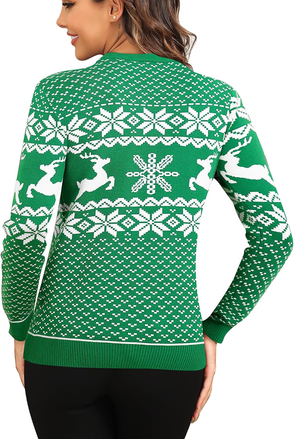 LecGee Couple Matching Christmas Sweaters Xmas Ugly Reindeer Snowflakes Knitted Pullover for Men Women