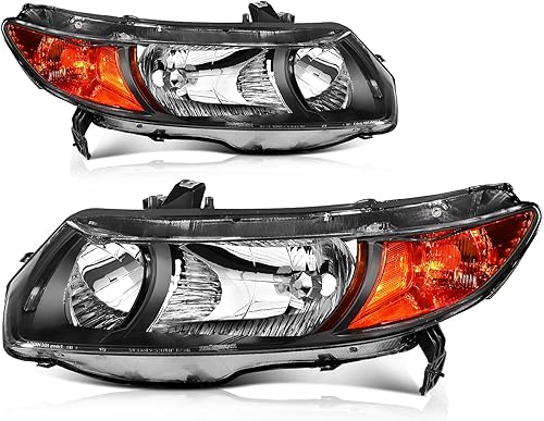 cciyu Conjunto de faros para Honda Civic 2 puertas Coupé 2006-2011 carcasa negra ámbar reflector lente transparente faros