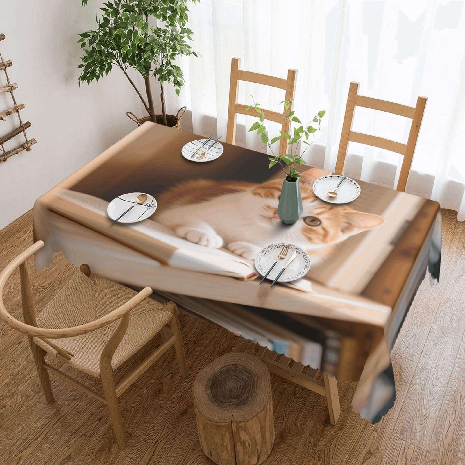 FekiLoot Rectangle Tablecloth 54 X 72 Inch, Classic Stain ‎Resistant Table Cloth Reusable Washable Table Cover Cute Kitten Tabletop Decor for Kitchen Dining Party Indoor Outdoor Use