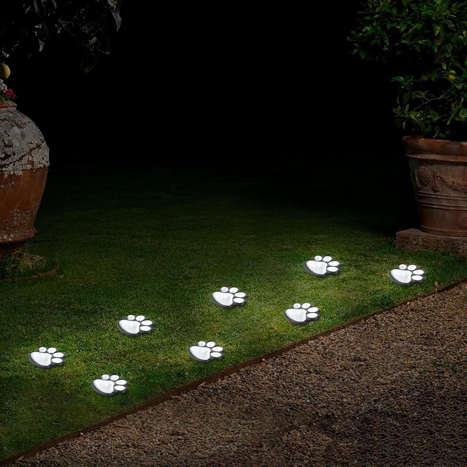 Animal Paw Print Solar Lights Outdoor Garden Decor, 8 Pack Paw Print Lights with Cord, IP55 Waterproof Yard Pathway Decor Light, Cold White Color Light, New Home Birthday Christmas Gift