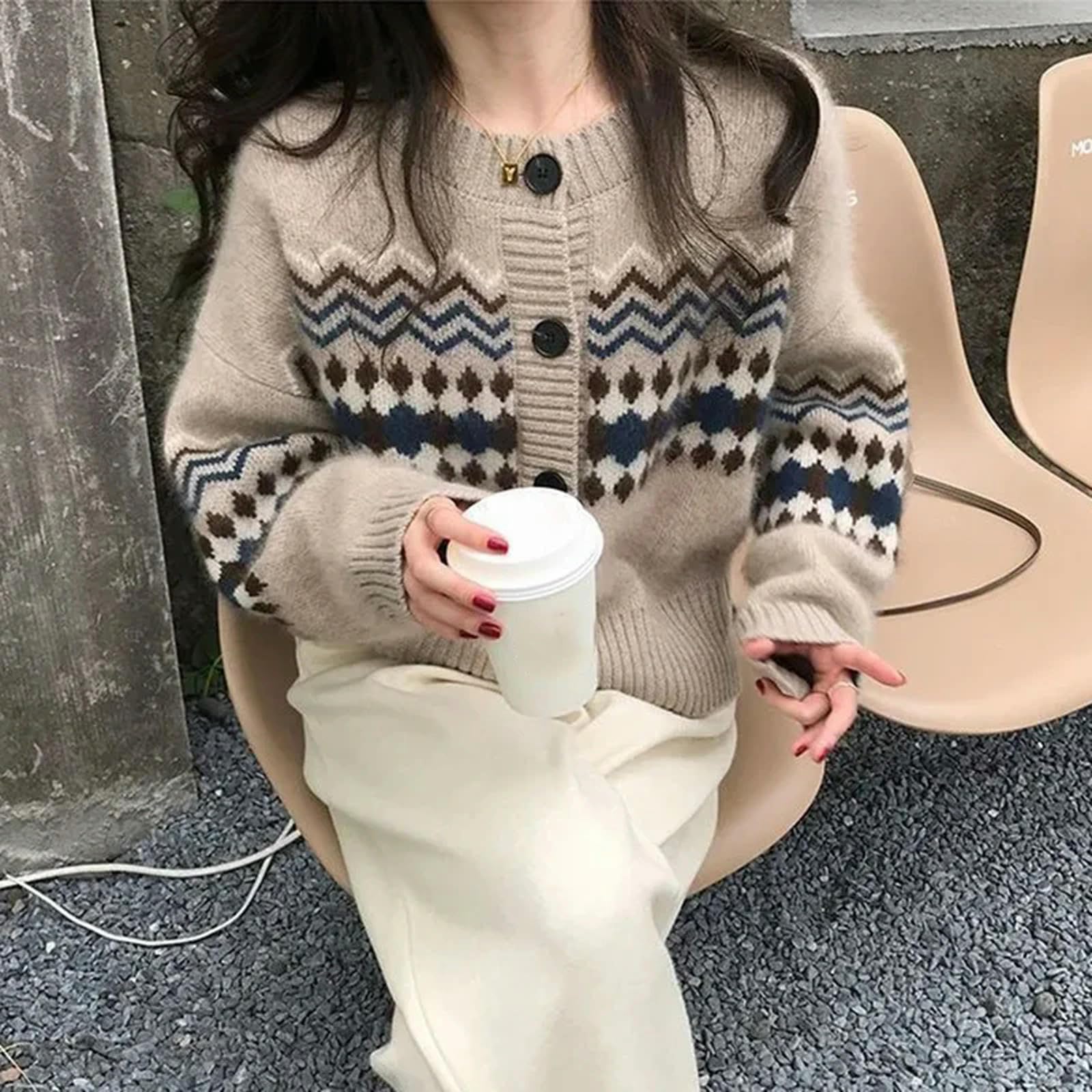 Maglione Donna Cardigan Women Autunno Inverno Manica Lunga Cardigan A Maglia Donna Chic Abbottonata Stampato Femmina Femmina