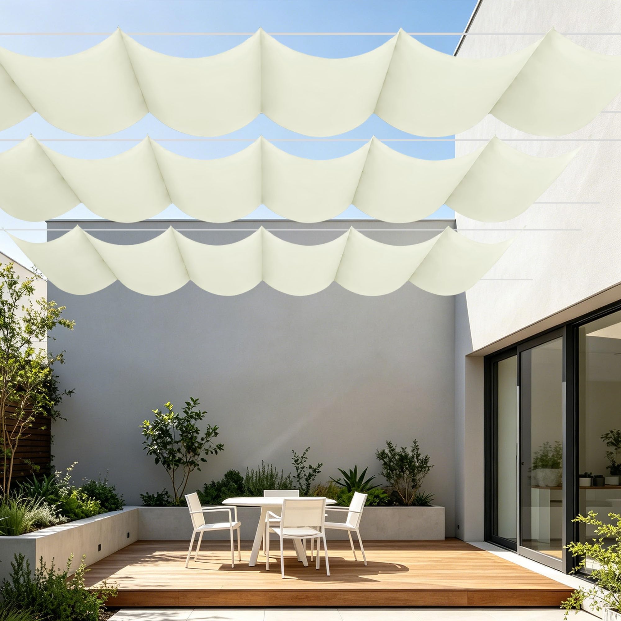 Voile d'ombrage rétractable vague contre les UV et la pluie pour patio