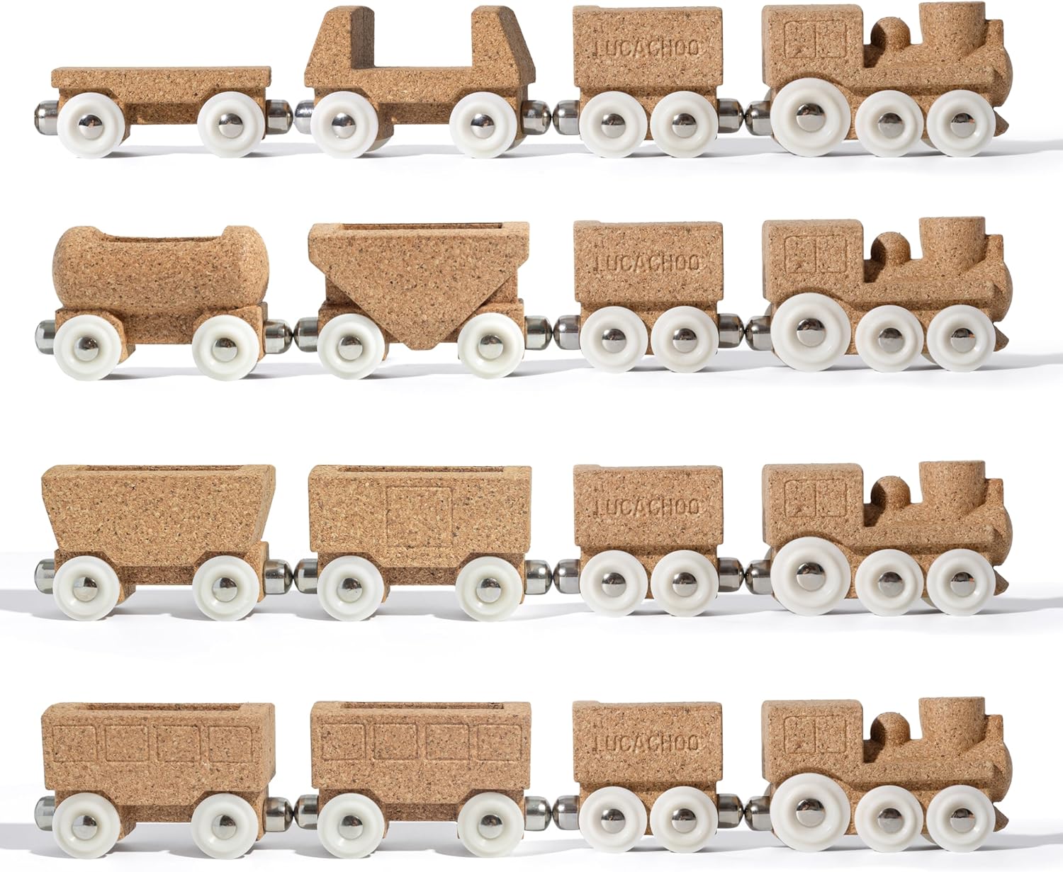 Paintable Cork Train Toy Set for Promoting Creativity and Learning (Ages 3+), Zero Plastic, Hypoallergenic, and Works with All Train Sets (Locomotive + Tender + 2 Passenger Cars)