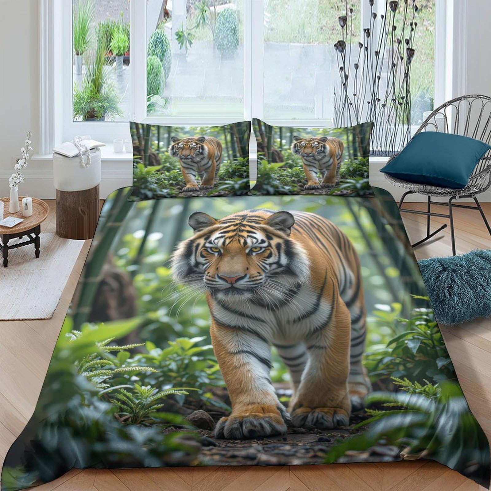 Ctjqhvkz Style-10 3D Printed Tiger Jungle Fitted Sheet Microfiber Soft Anti-Slip 3D Forest Mattress Cover For Bedroom Dorm Decor Single（135X200cm）