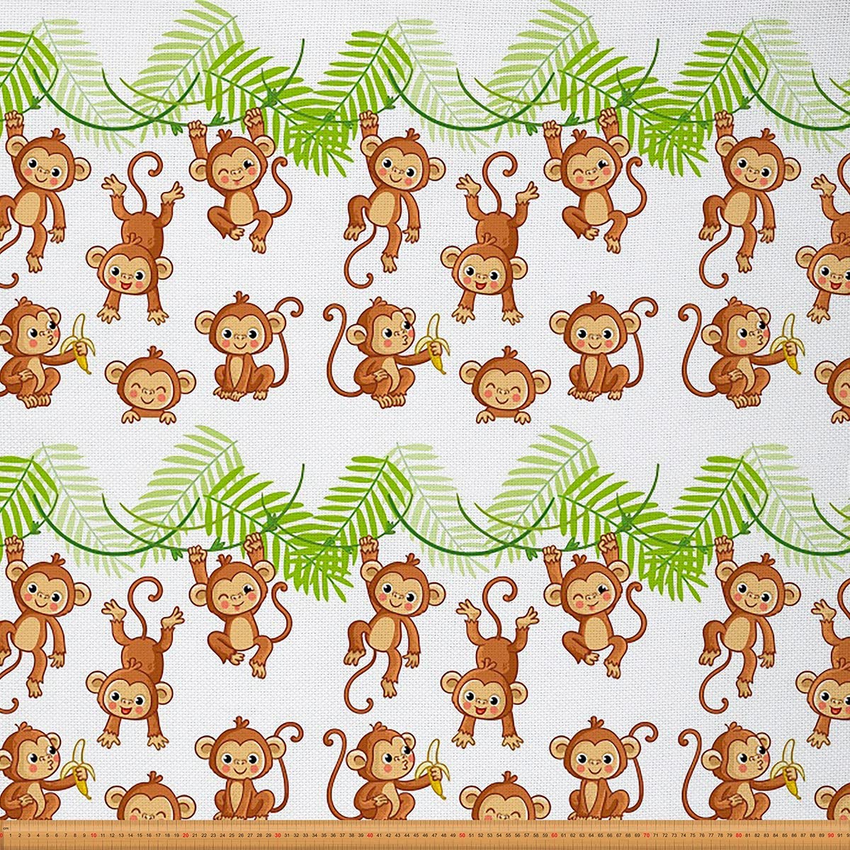 Monkey Upholstery Fabric Cute Cartoon Zoo Animal Fabric by The Yard Little Monkeys Decorative Fabric for Upholstery and Home DIY Projects Outdoor Fabric 10 Yards,(L920*W150cm) Brown White — image 1