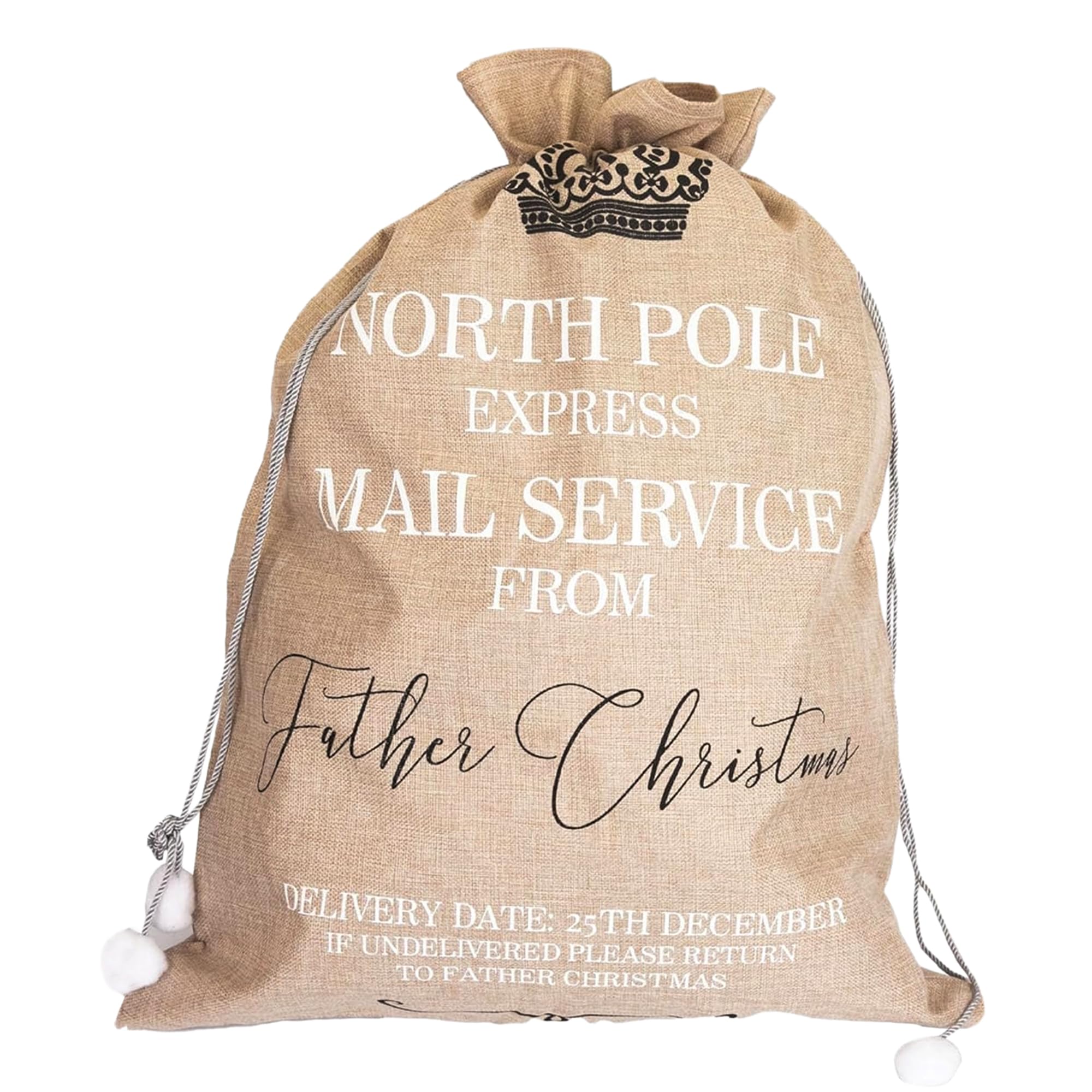 WedDecor Large Hessian Santa Sacks with North Pole Express Printed Design (60cm X 80cm) Drawstring Closure | Christmas Stockings Sack for Gifts, Holiday Treats, and Decorations | Kids Gifting — image 1