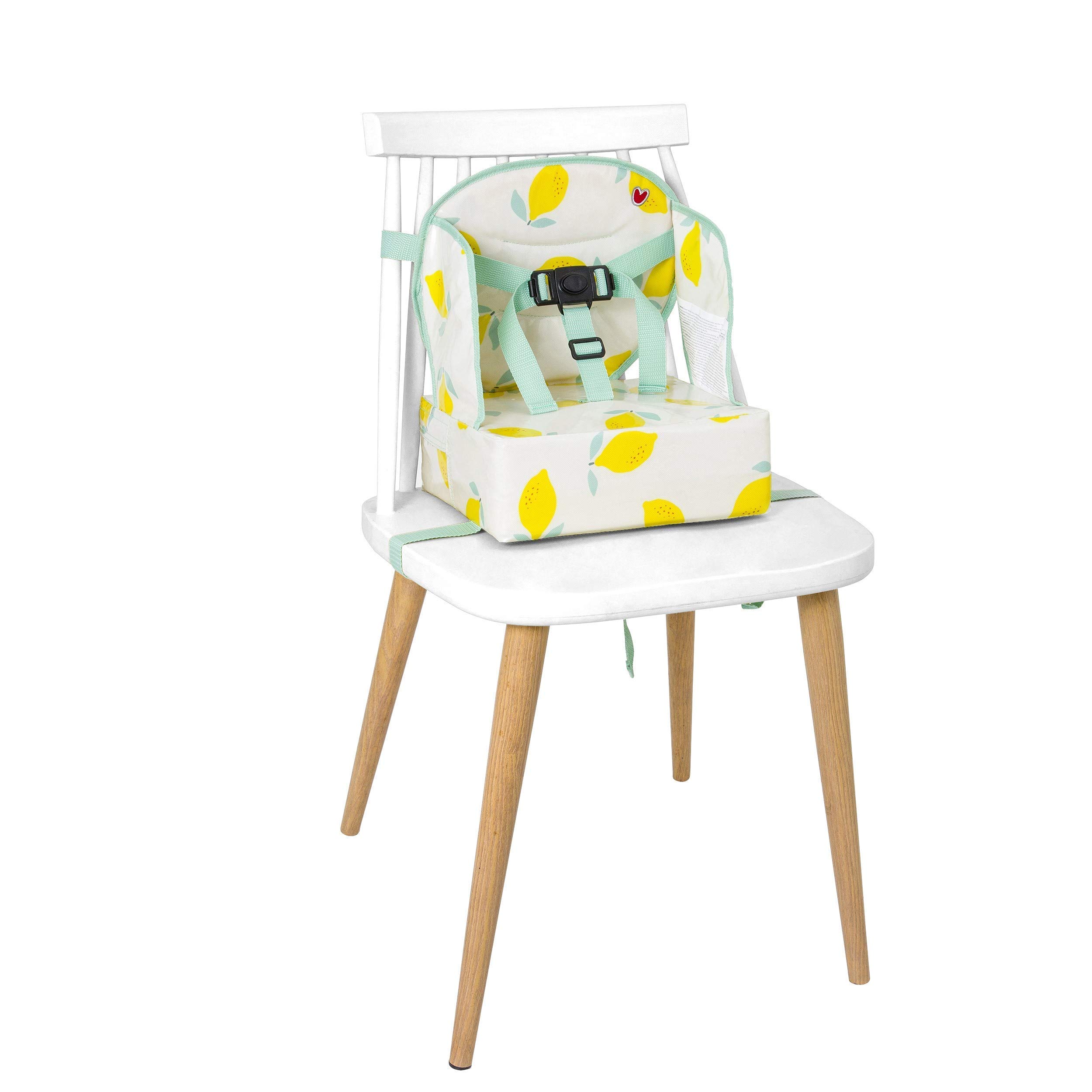 BabyToLove | Rialzo nomade pieghevole con cuscino morbido e imbracatura sicura per pasti all'aperto o a casa | Happy Lemon