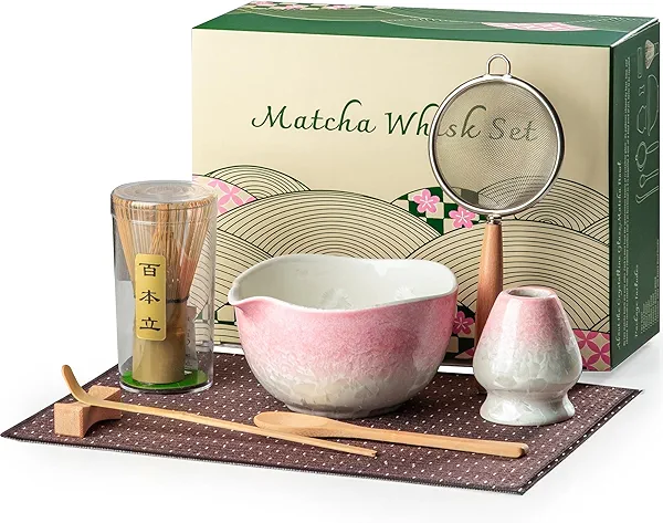 Veraelle Matcha Whisk Set, Handcrafted Crystalline Glaze Matcha Set, 8 Pcs Matcha Kit Includes Matcha Bowl, Whisk with Holder, Bamboo Scoop & Spoon, Sifter and Tea Towel, Ceremonial Matcha Tea Set