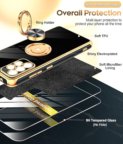 Miniatura 2 de LeYi Funda para teléfono Galaxy A52 5G con protector de pantalla de vidrio templado (paquete de 2) Soporte de anillo giratorio de 360, soporte