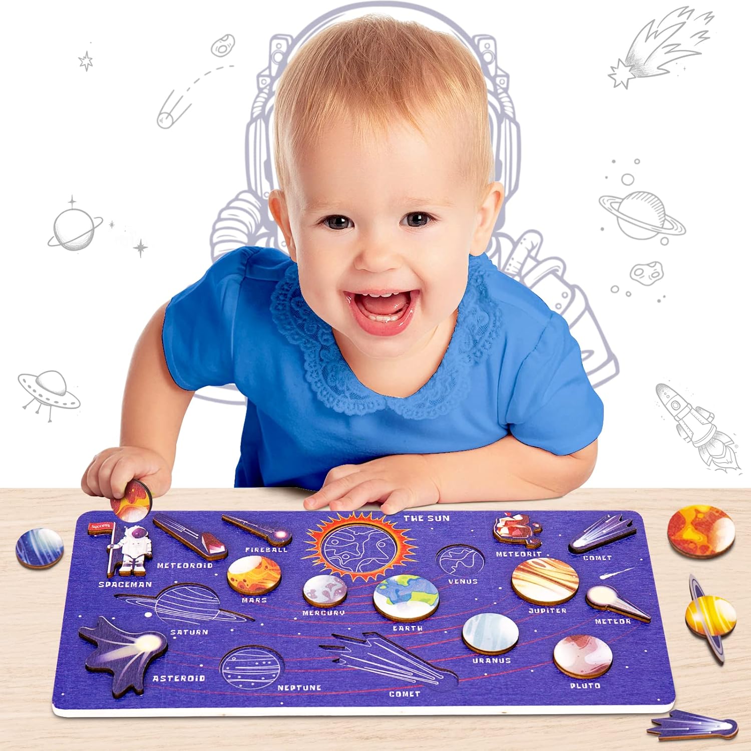 HONGDDY Wooden Solar System Puzzles for Kids Ages 35, Toddlers Outer Space