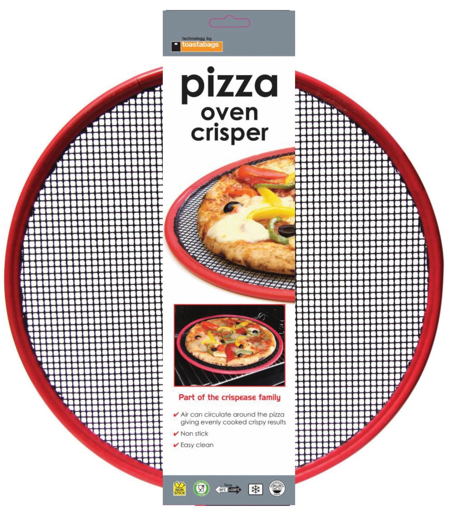 Toastabags Pizza Oven Cripser – Non Stick Premium Mesh Pizza Tray for Crispy Crust – Professional Pizza Baking Pan – Pizza Oven Tray for Homemade & Frozen Pizza