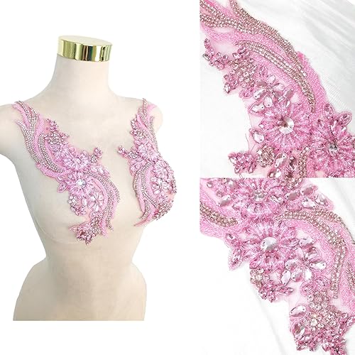 Parches de cristal hechos a mano con cuentas de encaje de diamantes de imitación para accesorios de ropa de vestir (S2-rosa)