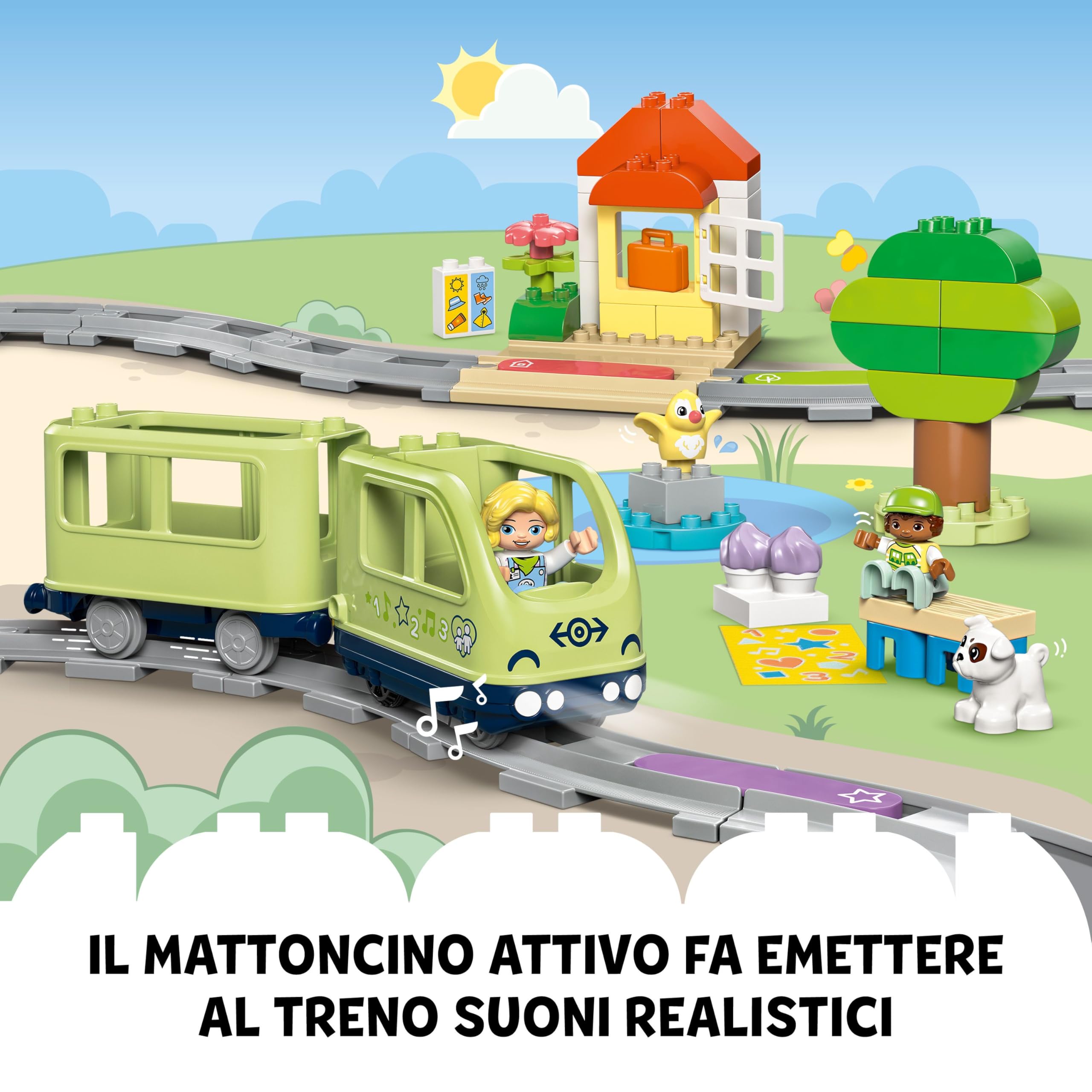 LEGO DUPLO Treno d’Avventura Interattivo - Giochi Didattici per Bambini e Bambine da 2 Anni in su - con 14 Binari, Mattoncini Multifunzione con Suoni e 4 Personaggi Giocattolo - Idea Regalo - 10427
