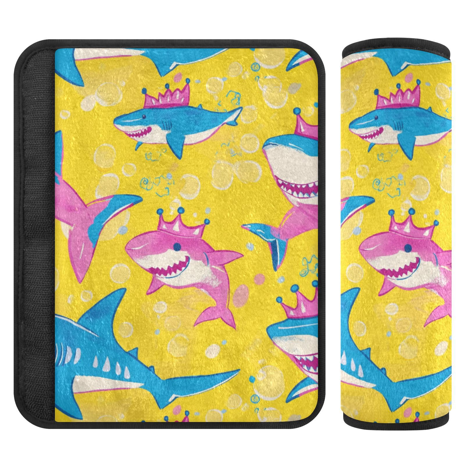 Seat Belt Covers 2 Pack Sharks Wearing Crowns Car Seat Strap Covers Super Soft Blue Colors Car Seat Neck Cover for Boys Girls Adults Babies S