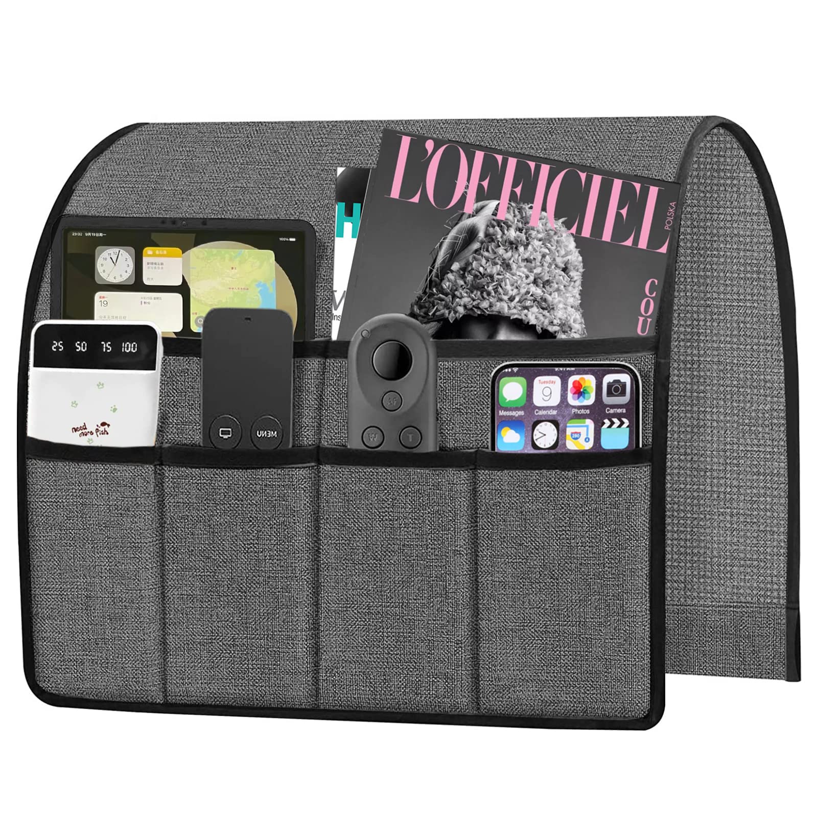 NtomtuexArmchair Caddy Remote Control Holder for Couch Recliner, Armrest  Pocket Organizer for Couch Arm Chair with Pocket for Magazines, Eyeglass