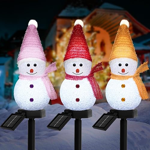 Luces de camino de Navidad para exteriores, luces de camino de muñeco de nieve para exteriores, decoraciones solares de Navidad, paquete de 3 luces