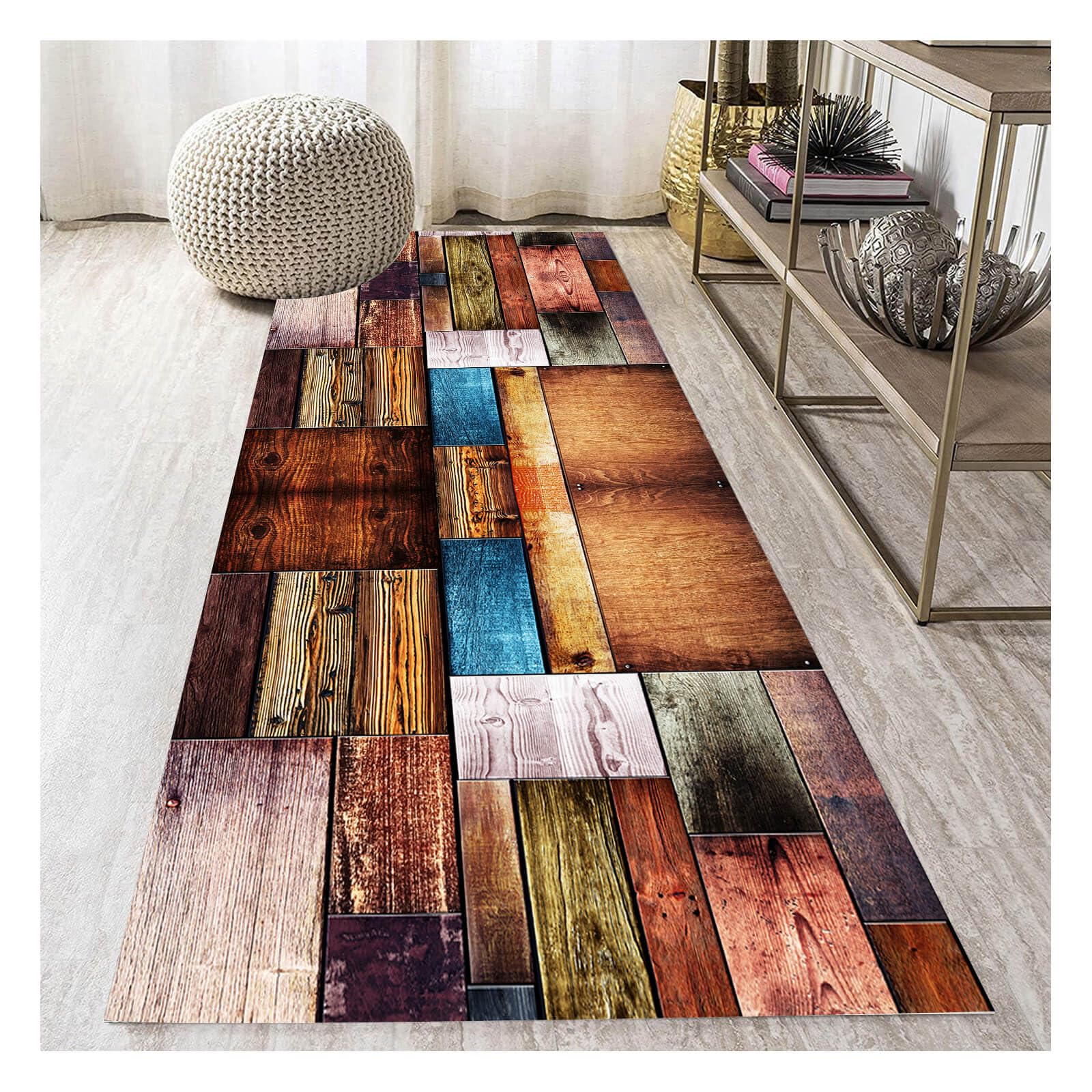 Tapis Cuisine Devant Evier 70X180CM Tapis De Couloir Lavable Antiderapant Long Absorbant Moderne Motifs Géométriques Tapis De Salon Chambre Rétro Brun Rectangle