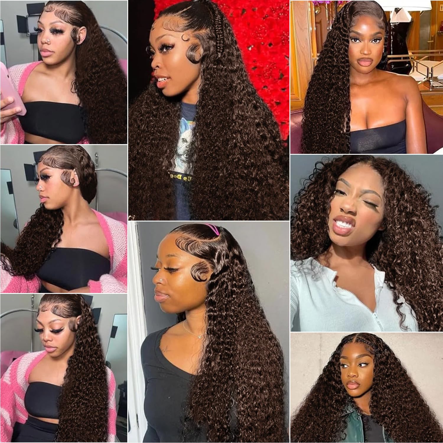 30 Inch Chocolate Brown Deep Wave Lace Front Wigs Human Hair 210 Density 13x6 HD Lace Frontal Wigs Human Hair Pre Plucked Brown Curly Glueless Wigs Human Hair for Women