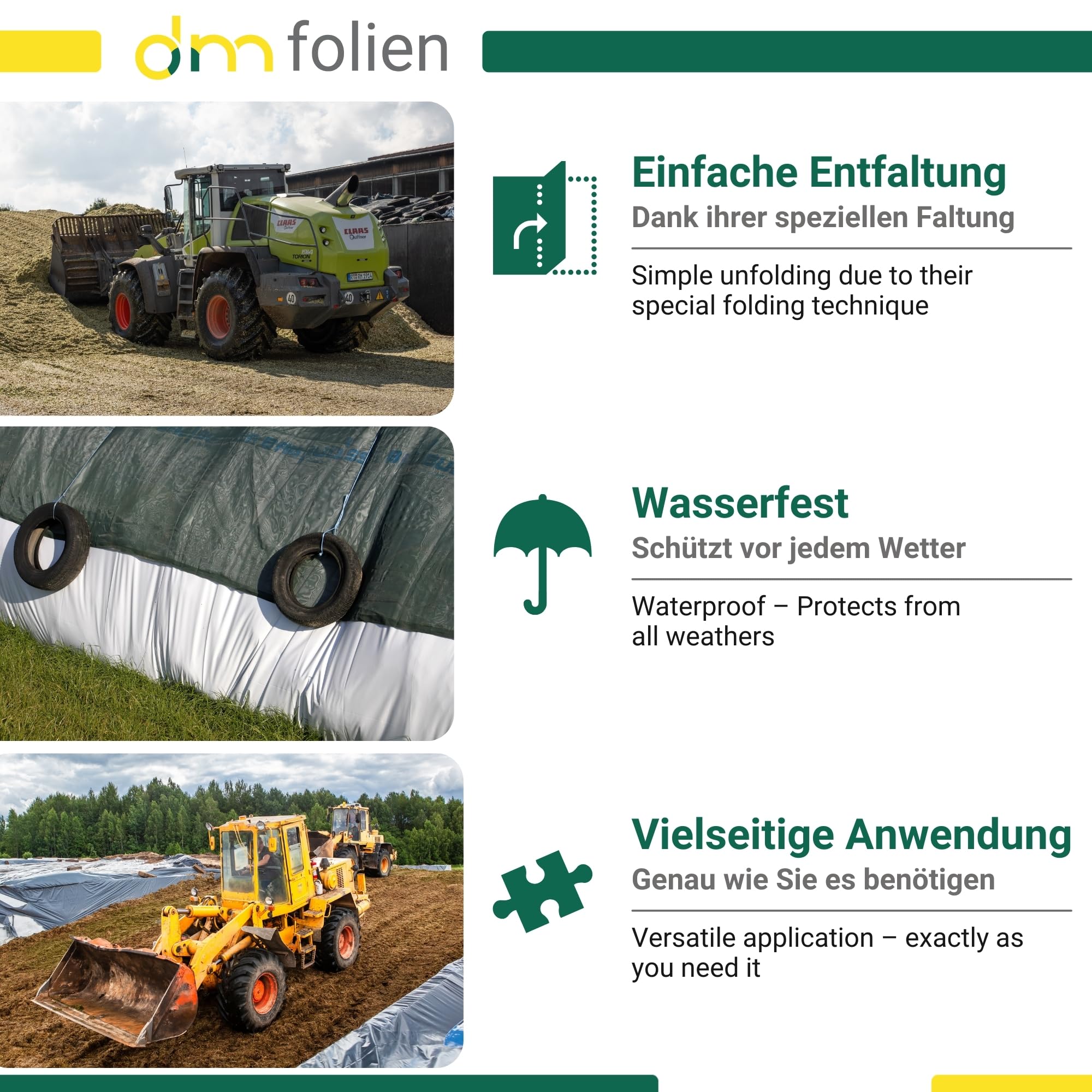 Silofolie 6 x 30 m auf Rolle Reißfeste Abdeckfolie Außeneinsatz Silagefolie wetterfest UV-beständig Baufolie schwarz/weiß 0,150 mm