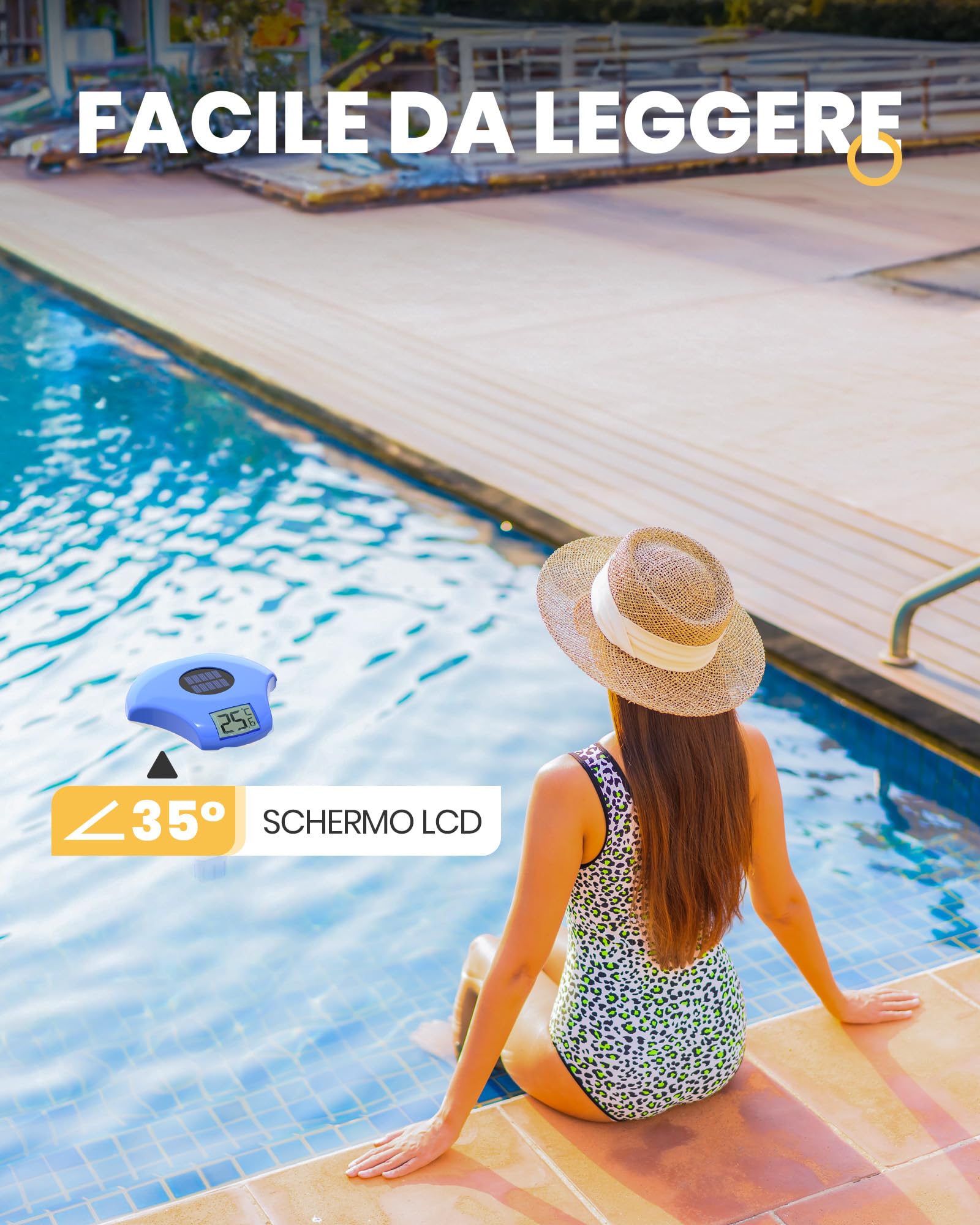 Baldr Solare Termometro Piscina Galleggiante, con Display Digitale LCD Facile da Leggere, Impermeabile IPX8,&Efficiente dal Punto di Vista Energetico, per Piscine, Vasche Idromassaggio