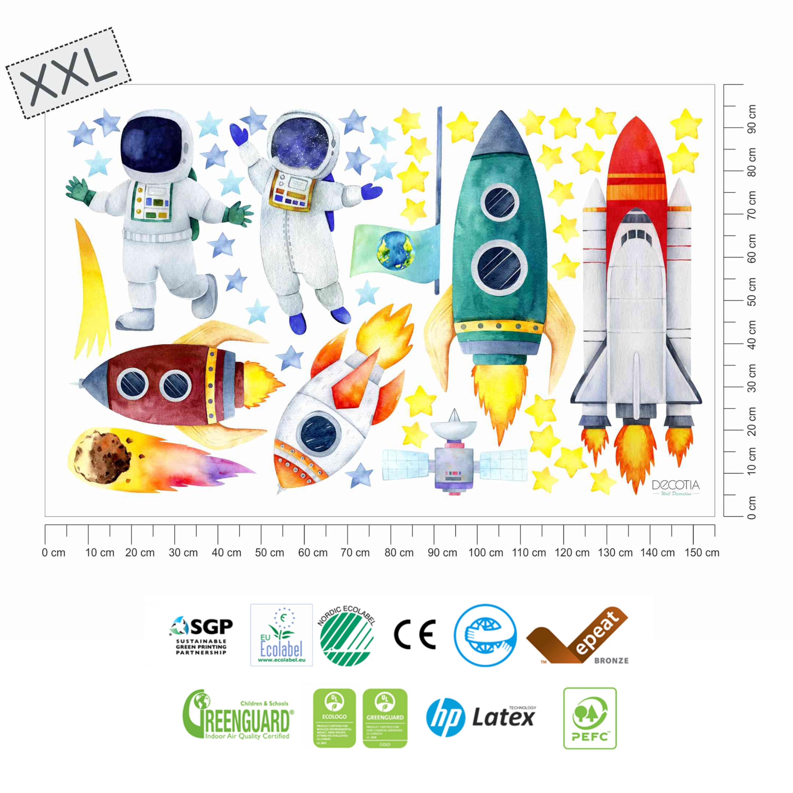 Adesivo da parete ad acquerello, spaziale, razzi, cosmonauti, peeling e incollaggio, spazi, camera da letto, sala giochi (XXL)