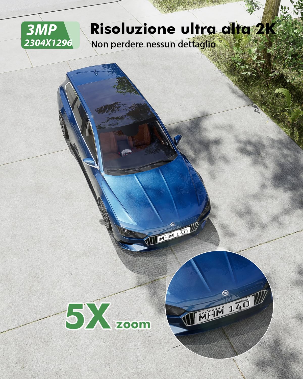 YESYAMO Telecamera Wifi Esterno Senza Fili con Pannello Solare, Videocamera Sorveglianza Esterno a Batteria, 360° Ptz, Visione Notturna A Colori, Audio Bidirezionale, Allarmi Pir, 2.4ghz, Waterproof