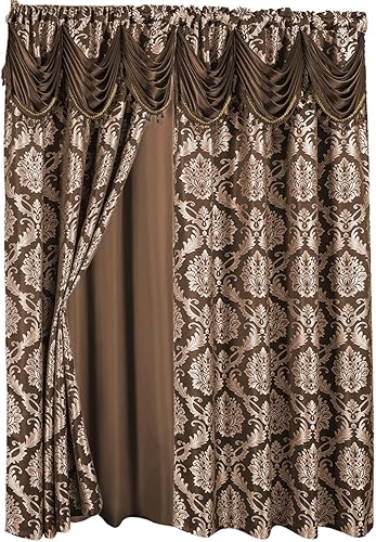 Miniatura 9 de Juego de 2 paneles de cortinas de jacquard de lujo para ventana, con cenefa adjunta y dos alzapaños, 108 x 84 pulgadas de largo, diseño elegante