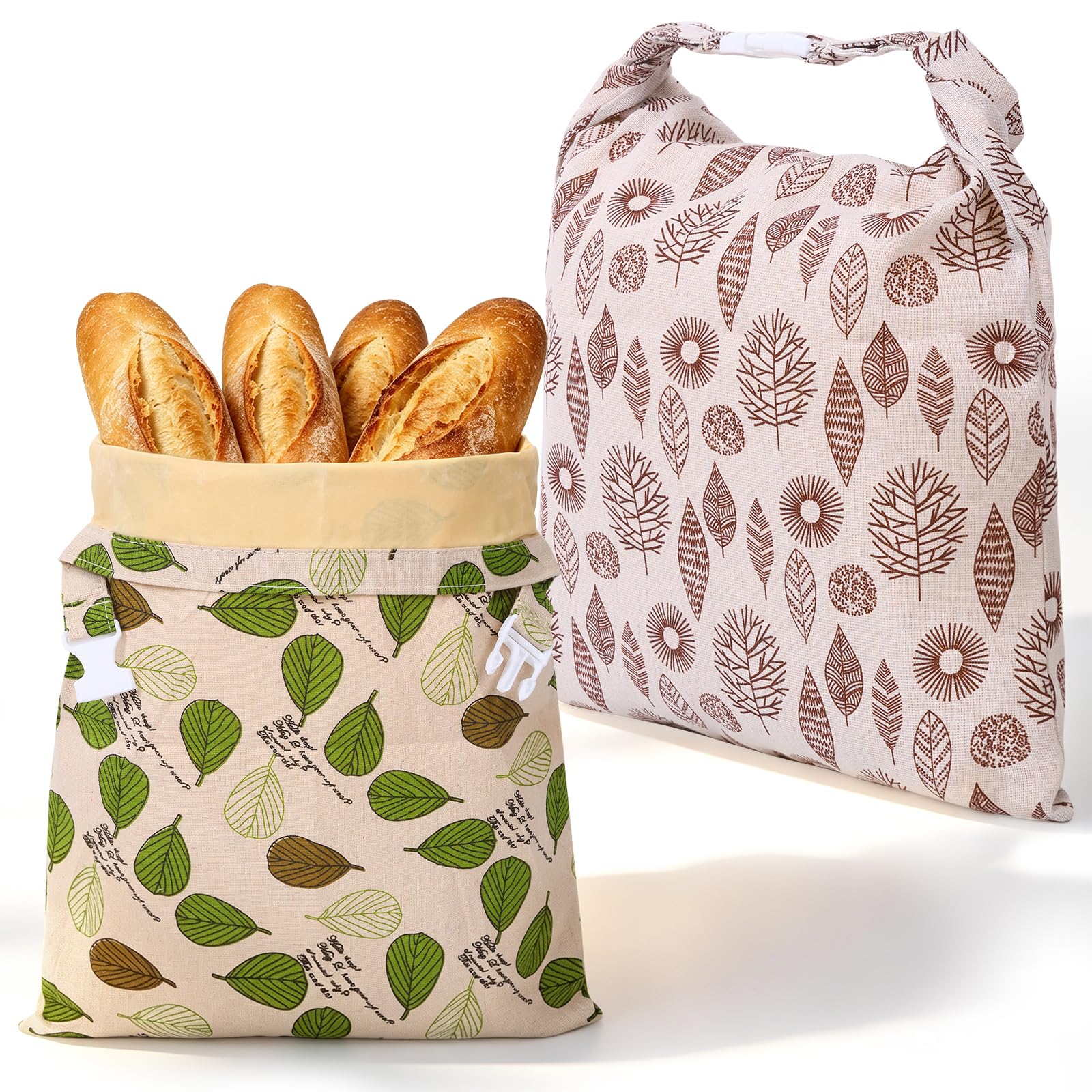 Sacs à pain en cire d'abeille réutilisables 43x33 cm - Lot de 2 - Coton avec revêtement cire naturelle (vert + gris)