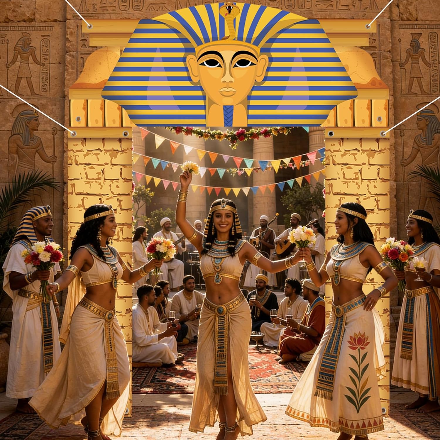 3Pcs Ancient Egyptian Door Banners Egypt Party Decorations Egyptian Pharaoh Porch Sign Banner Ancient Egypt Hanging Backdrop for Pyramid Mummy Themed Birthday Party Door Window Wall Decor Photo Props