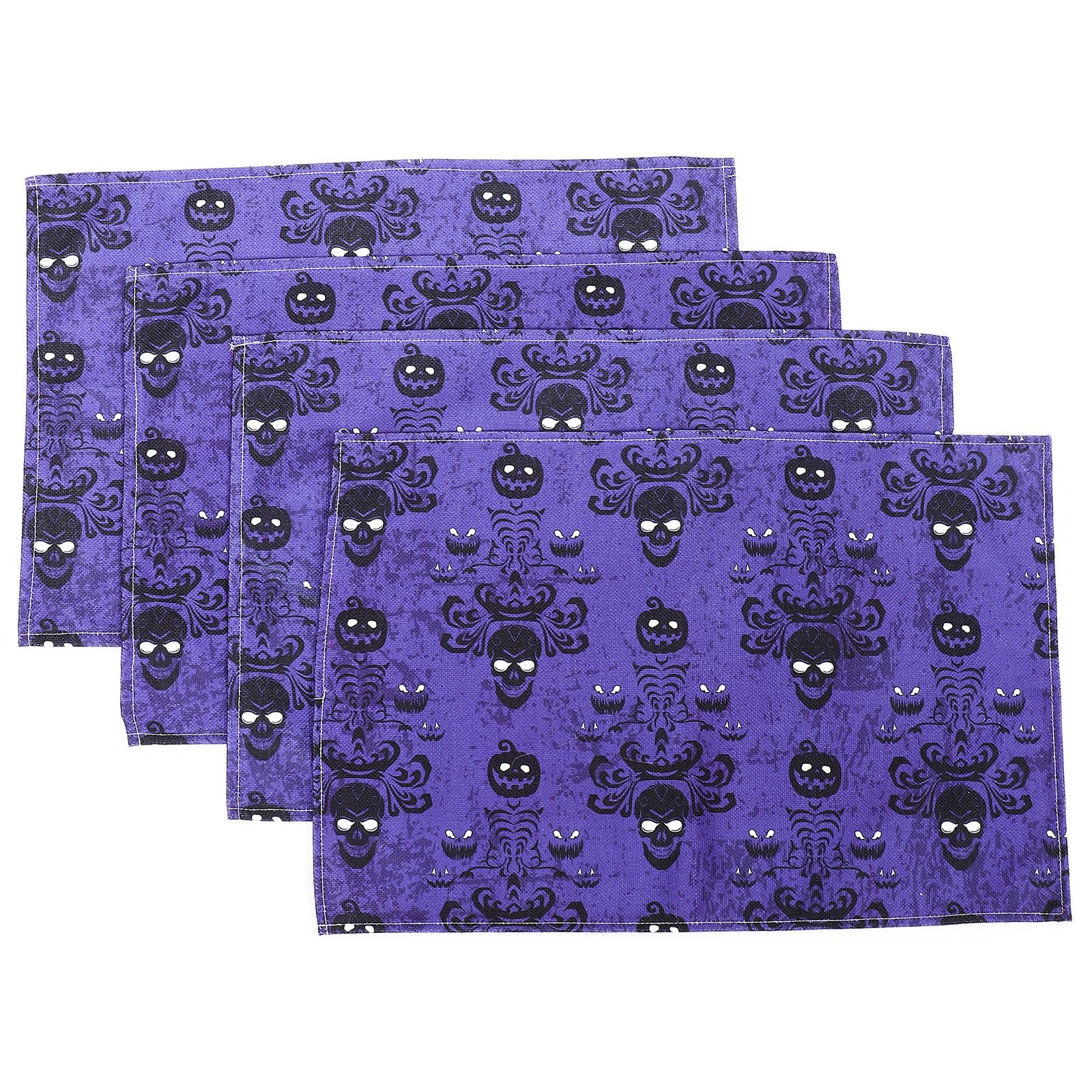 Abaodam 12 Pezzi Tovaglietta Americana in Cotone e Lino Porpora Rettangolare Pieghevole Motivo Scheletro e Zucca per Decorazioni da Tavola di Halloween Protezione Desktop