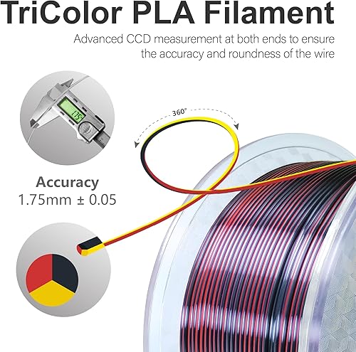 Miniatura 2 de Filamento para impresora 3D, filamento PLA de seda de triple color de 0.069 pulgadas, paquete de filamento de impresión 3D de color dorado,
