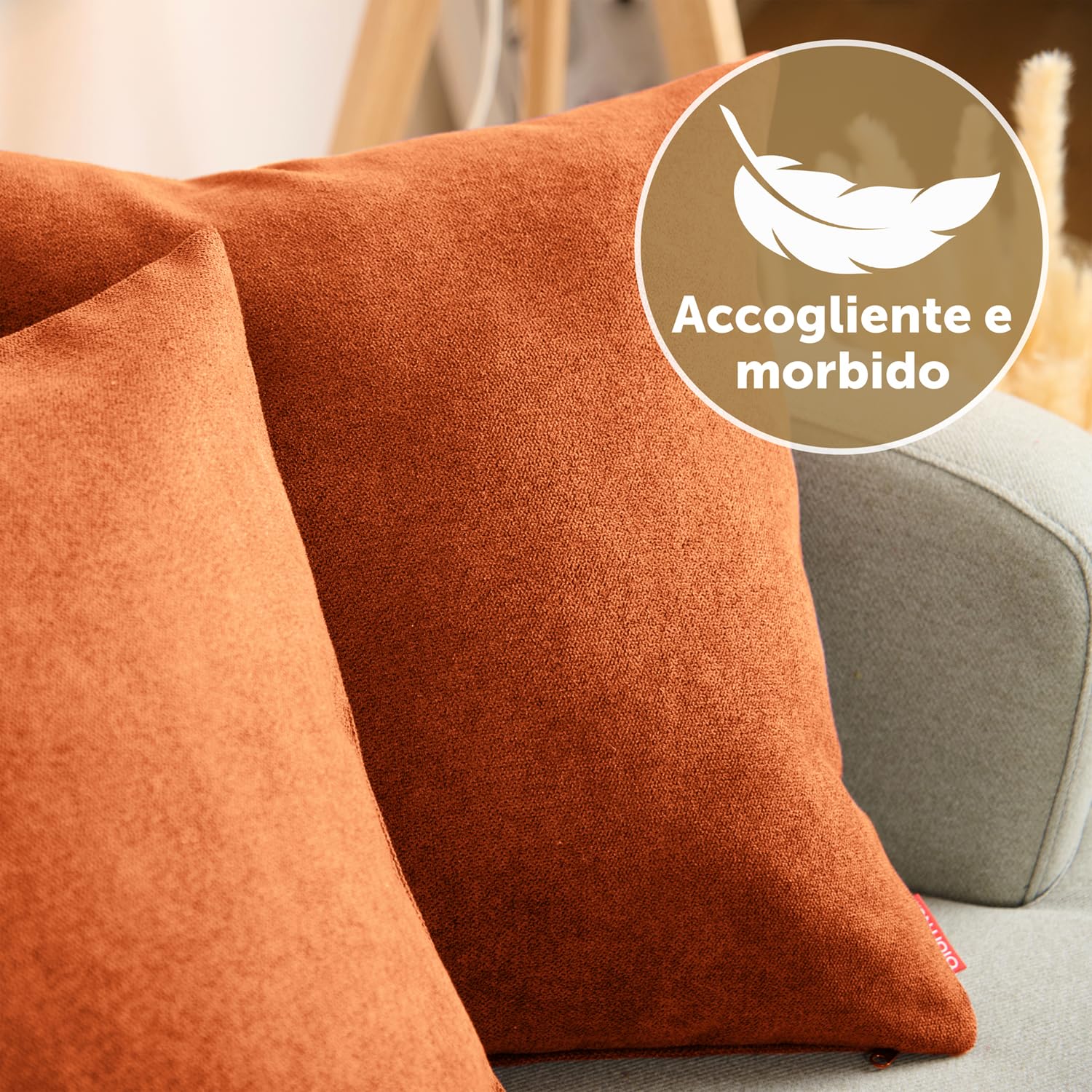 Blumtal Federe Cuscini Divano in Ciniglia, Copricuscini Divano, Federe Cuscino Divano, 2 Pezzi, 45 x 45cm, Arancione