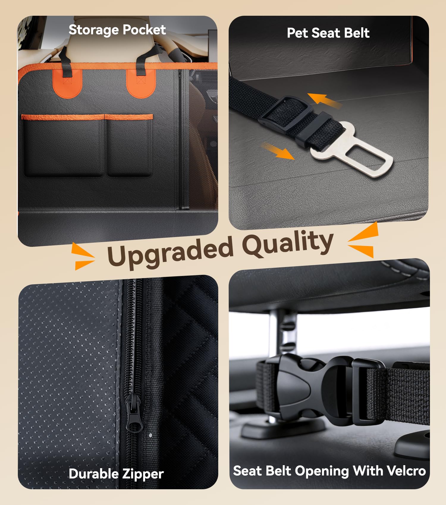 The Fellie Funda de asiento de coche para perro, extensor de asiento trasero de piel sintética impermeable con ventana de malla, funda de asiento trasero antiarañazos con carga de 400 libras, hamaca