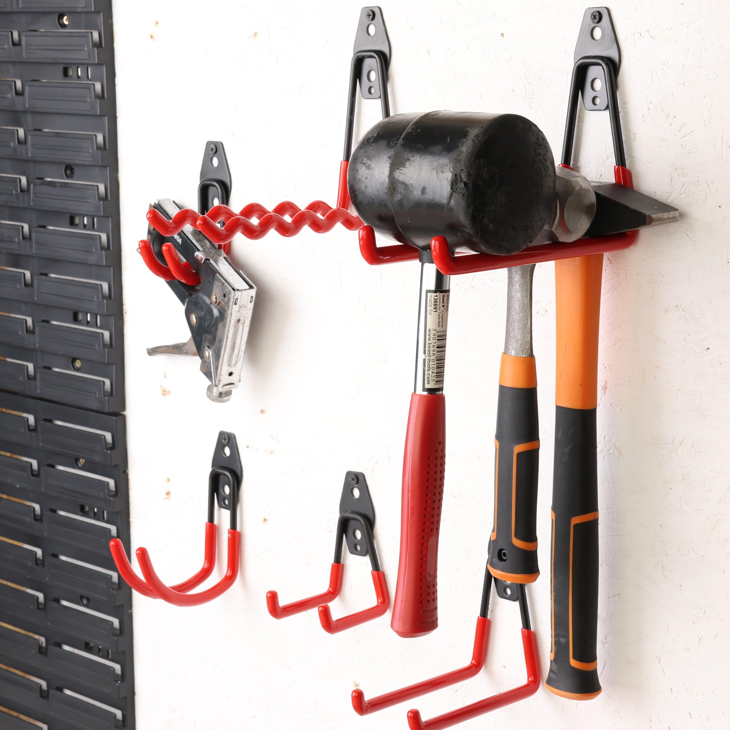 botle Set di 10 ganci da parete per utensili elettrici, dritti da 19 cm, stabili con rivestimento in PVC, per garage, capannoni, ganci per scale e pale, doppio gancio, portata fino a 25 kg