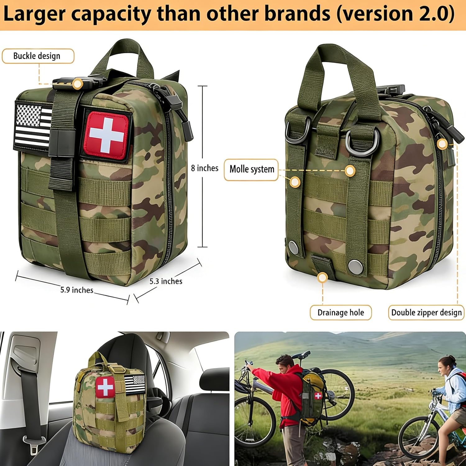 Emergency Survival Kit Sling Bag with Outdoor Tools & First Aid Supplies Preparedness Bag for Camping, Hiking, Outdoor Travel, Home & Vehicle Emergency Father’s Day for Men