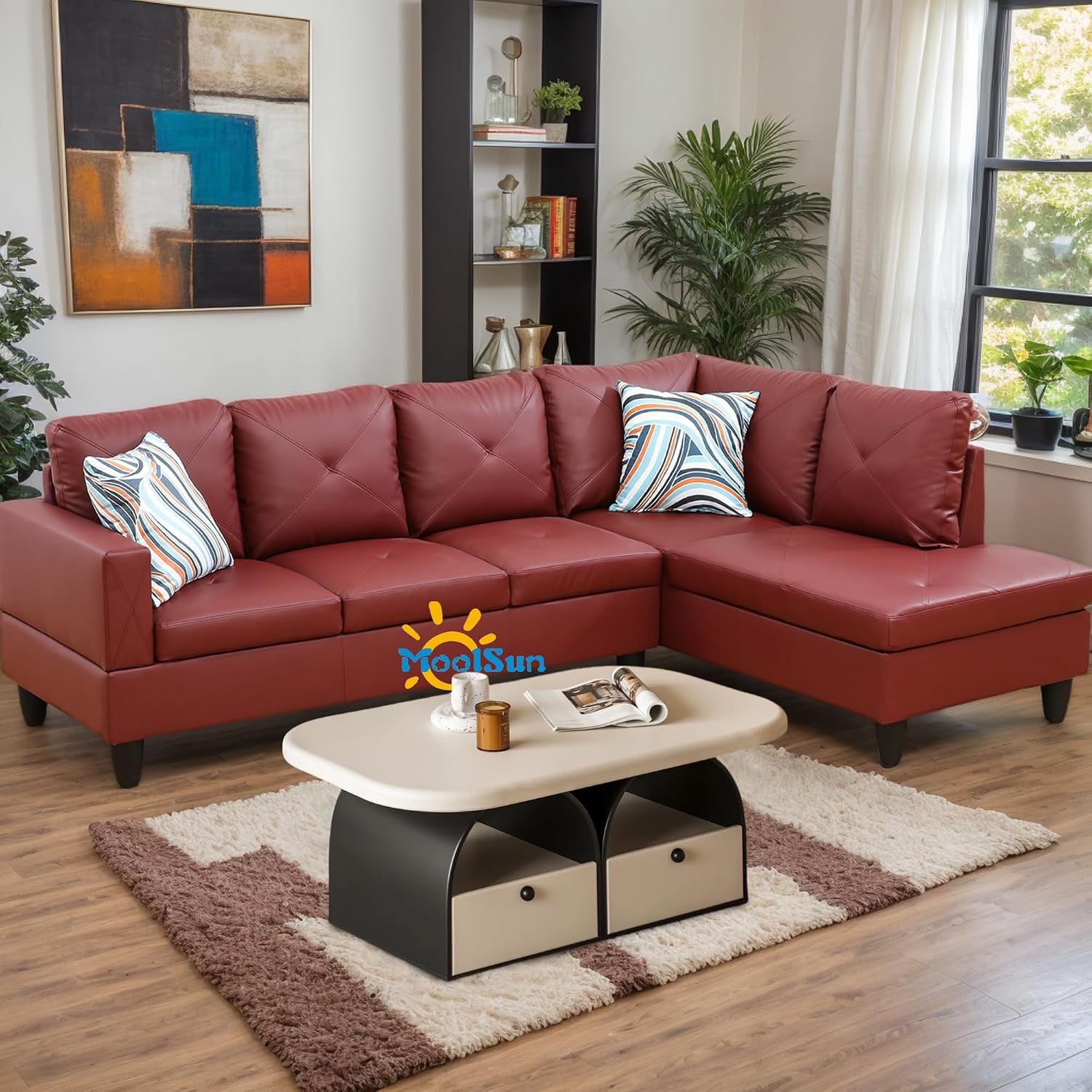 L-Shaped Combination Sofa Set, Luxurious Synthetic Leather Living Room Sofa, Suitable for Living Rooms, Bedrooms, Apartments, and Offices