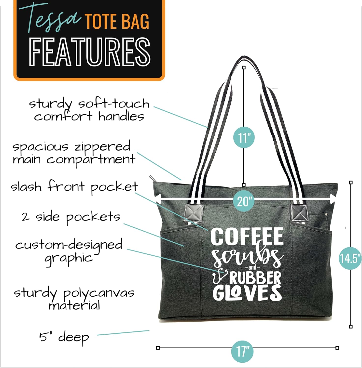 Nurse Tote Bag for Work - Christmas Gifts for Women Large Nursing Bag with Zipper, Pockets & Reliable Straps - Spacious Bag - Image 3