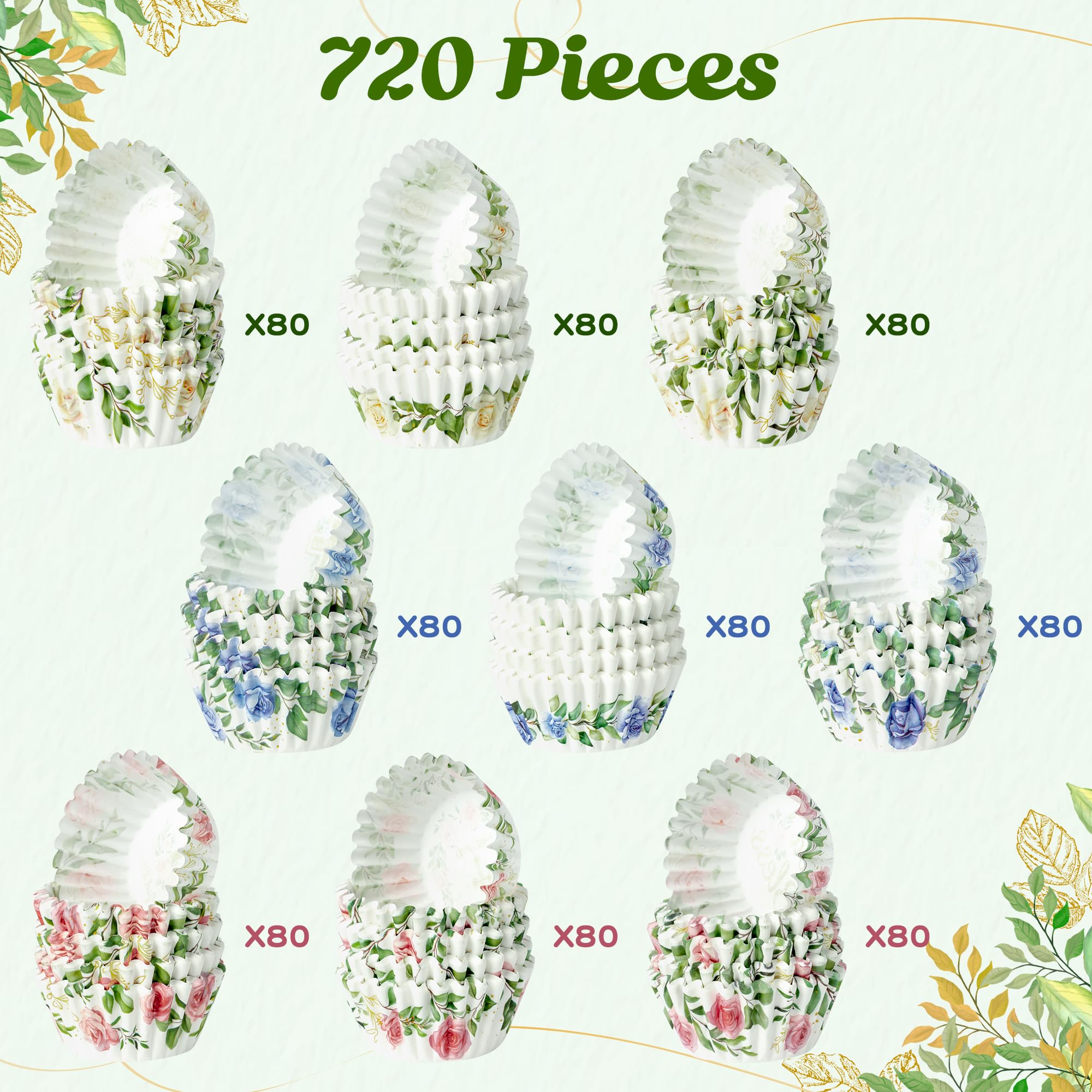 COcnny Religious Mini Cupcake Liners - 720pcs Small Muffin Liner for Baking, Cross God Floral Flower Cup Cake Paper Wrapper, Easter Christening First Communion Candy Wrap Making Supplies (9 Style)